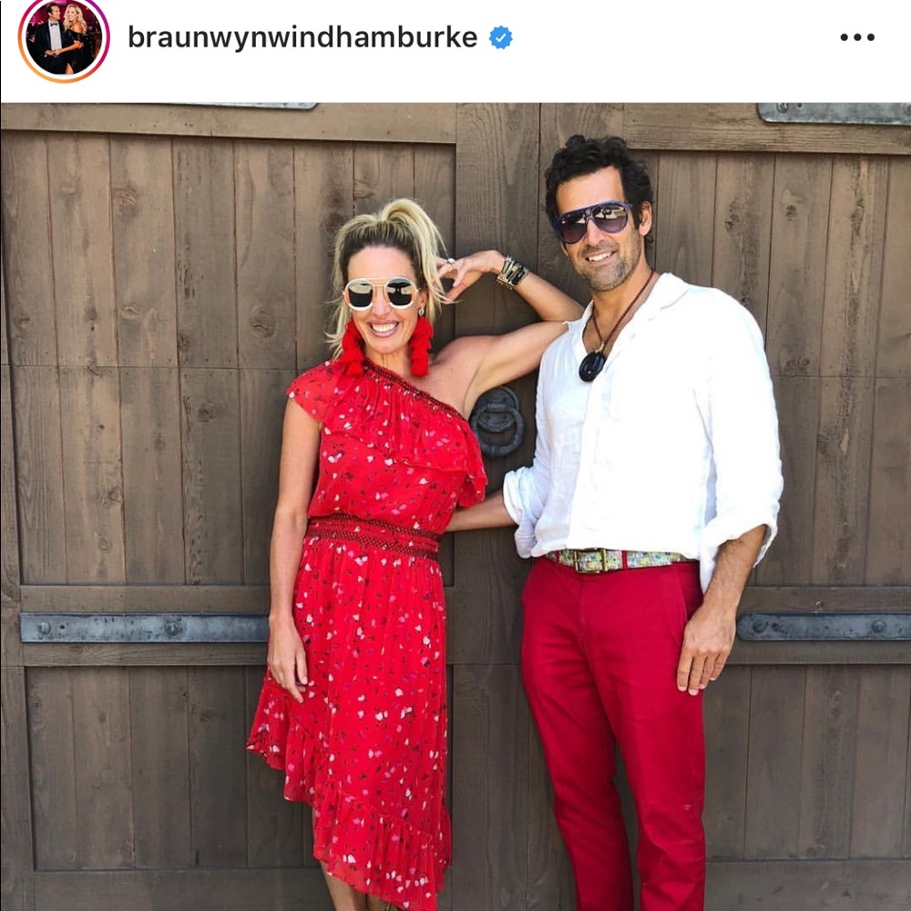 Joie red 1shoulder ruffle floral RHOC STAR WORN